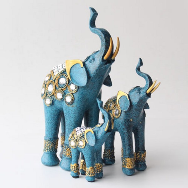  마블 슬림 푸른 코끼리 장식품 풍수 인테리어 코끼리 장식 소품 집들이 개업 이사 선물, 코끼리세마리 
