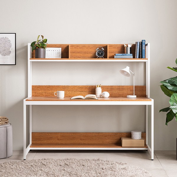  이케아 튼튼한 선반형 책상 컴퓨터책상 공부 서재 고등학생 중학생 멀바우 선반 원목 테이블, 화이트 