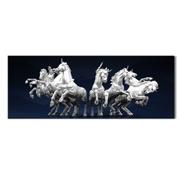[인메이블] 돈을 부르는 황금말 그림 승진 출세 풍수그림 개업선물 팔마도 칠마도 거실 인테리어 와이드 캔버스 액자, 04.실버 질주마, 캔버스액자