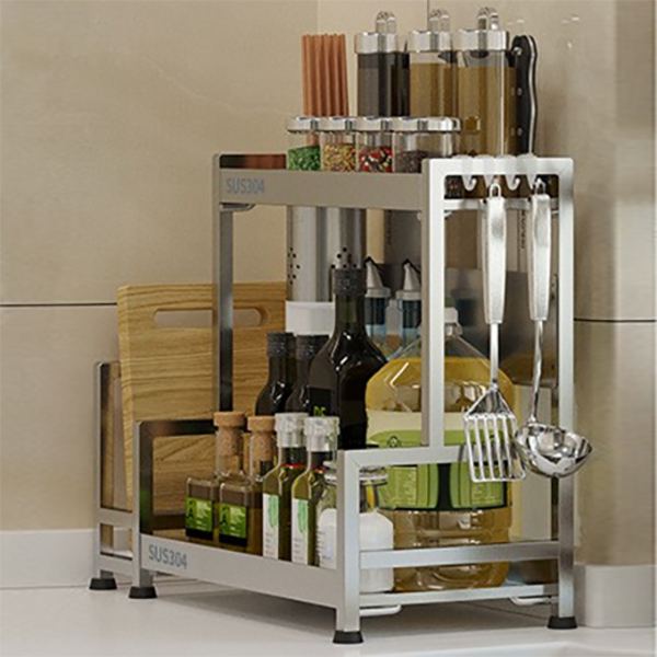  SAIVEINA SU304 스테인리스 다용도 주방 싱크대 양념통 정리 선반 칼걸이 수저통 걸이후크 도마 거치대 2단 정리대, 실버 
