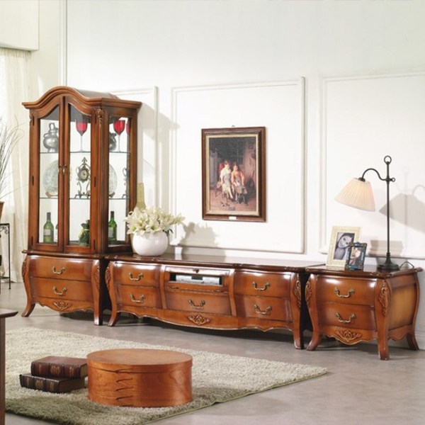 [더리체] [착불상품] 수입엔틱 메라토 양문 장식장거실장 세트, 상세 설명 참조