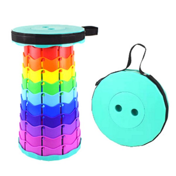 휴대용 접이식 자바라 의자 아코디언 폴딩 체어 높이조절 간이 원형 스툴 코끼리 트위스트 놀이동산 대기 줄서기, 1개, 레인보우 민트