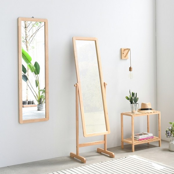 우디홈 원목 전신거울 스탠드 벽걸이 회전형 대형 이동식 현관, 선택02_스탠드 회전형 전신거울