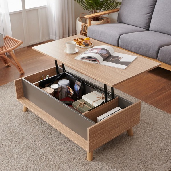  [1만원 즉시할인중!] 스마트 리프트업 좌식 거실 높은 쇼파 소파 티 커피 거실테이블 탁자 좌탁, 오크그레이 