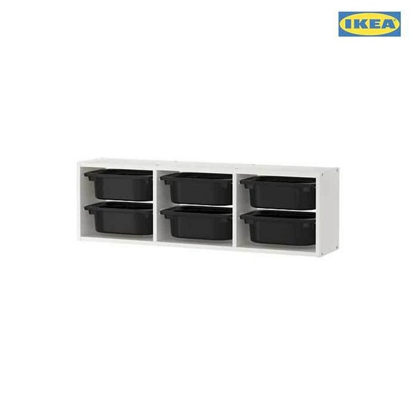 이케아 TROFAST 트로파스트 벽수납장+바구니6개/장난감수납장/수납함/장난감정리함, 화이트+블랙_692.287.36