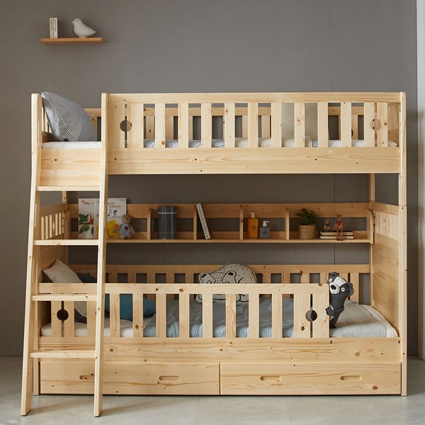  상일리베가구 스마일 핀란드 원목 분리 일반서랍 이층침대 S 세트 (매트포함) 3colors, 네추럴 