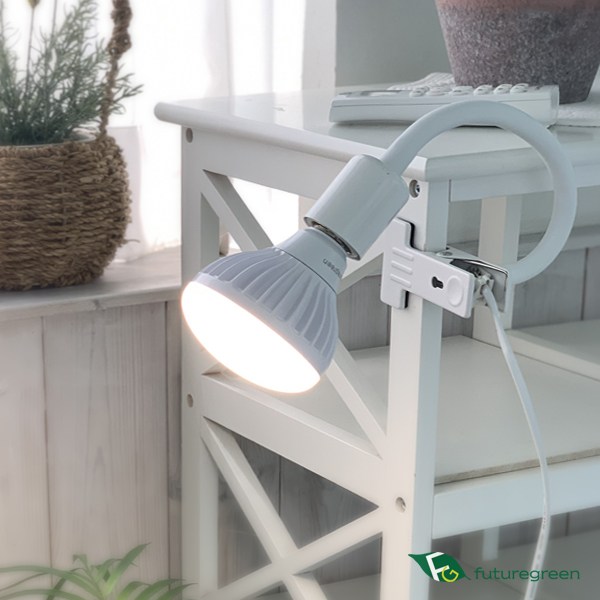 퓨처그린 SET 화이트 자바라 집게 클립 키소켓 E26 식물등 LED 식물조명 전구 집게형 스탠드 세트, 확산형 17w 밝은전구색 - 쑥쑥이, 1세트