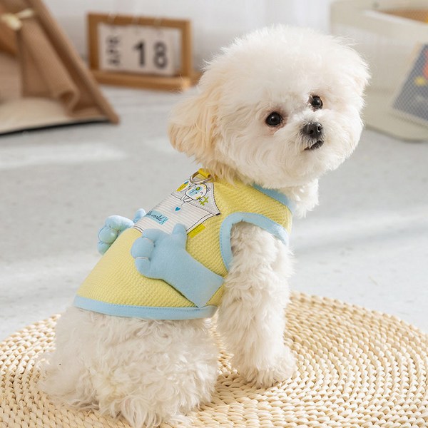 봄 여름 강아지 얇은 통풍 입체형 작은 주머니 고양이 조끼, 옐로우, XS(1-2KG)