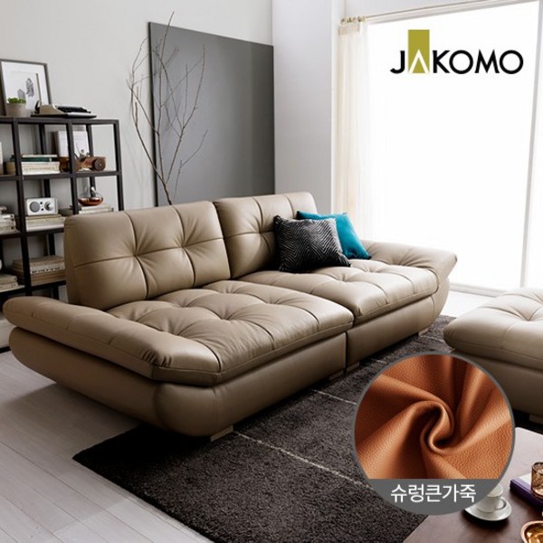  자코모 버블리 3.5인 기능성 슈렁큰 천연면피 소가죽 소파+스툴, 그린 