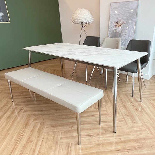 식탁연구소 앨리스 6인용 양면 이태리 포세린 세라믹 식탁세트 의자3 벤치1, 6인테이블+의자3+벤치1