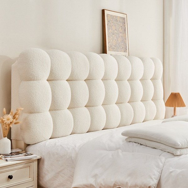  자바조이 침대 헤드 쿠션 구름 등받이 커버 보드 리폼 등 머리 벽 가드, 벨크로형, 크림 화이트 