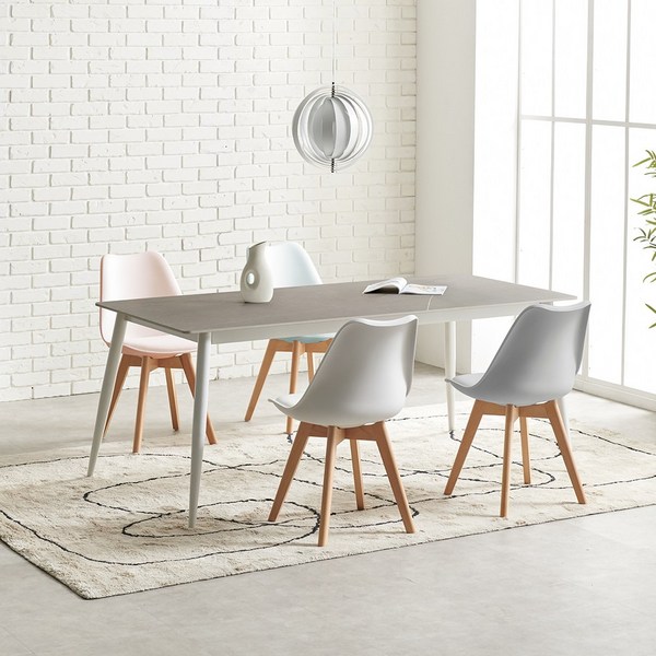 라로퍼니처 에버 1800 포세린 통 세라믹 6인 식탁 세트, 그레이, 식탁+의자4, 그레이 의자2+핑크 의자2