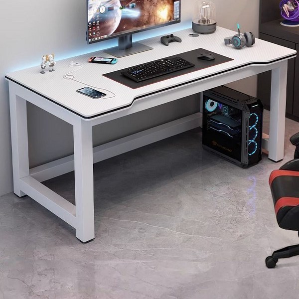 1인용 카본 텍스쳐 강철 컴퓨터 게이밍 책상 서재 공부 사무용, 흰색