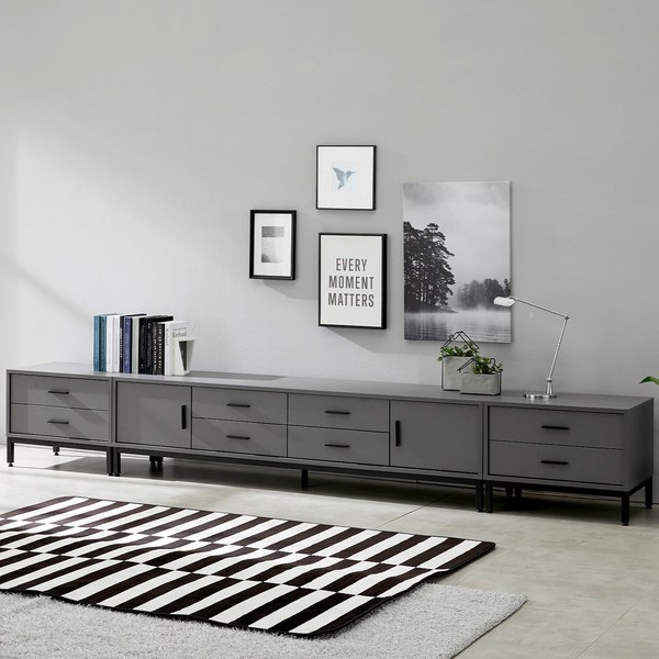 솔로리빙 돌체 3000 서랍 수납 TV 다이 낮은 거실장 세트, 그레이