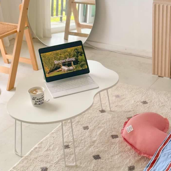 에버블루 접이식테이블 미니테이블 사이드테이블 폴딩 좌식테이블 LPM 다용도 밥상 베드테이블 M, 화이트