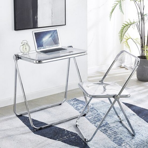 미드센추리 모던 플리아 투명 접이식 테이블, 투명 (YWD3058-CL)