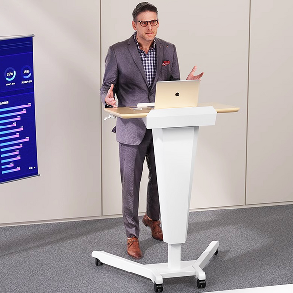Rede 높이조절 단상 이동식 스탠딩 노트북 테이블 사회자 연설 교탁 강연대 교단 바퀴포함, 일반형, 화이트