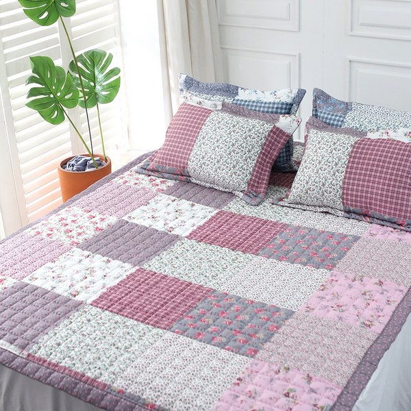  라라패치 30수 광목면100% 침대패드 겸 카페트 특대/퀸(Q)/슈퍼싱글(SS), 퍼플 