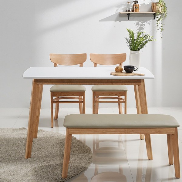  하이목스 메이플 원목 4인 식탁세트 벤치형 의자형, 식탁유리없음, 화이트 