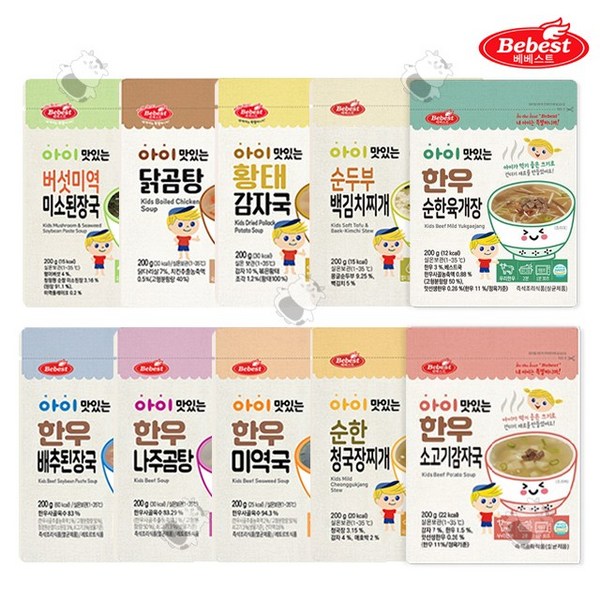 베베스트 아이 맛있는 국 10종 1세트 버섯미역된장국+닭곰탕+한우배추된장국+한우나주곰탕+한우미역국+황태감자국+한우소고기감자국+한우순한육개장+순한청국장+순두부백김치