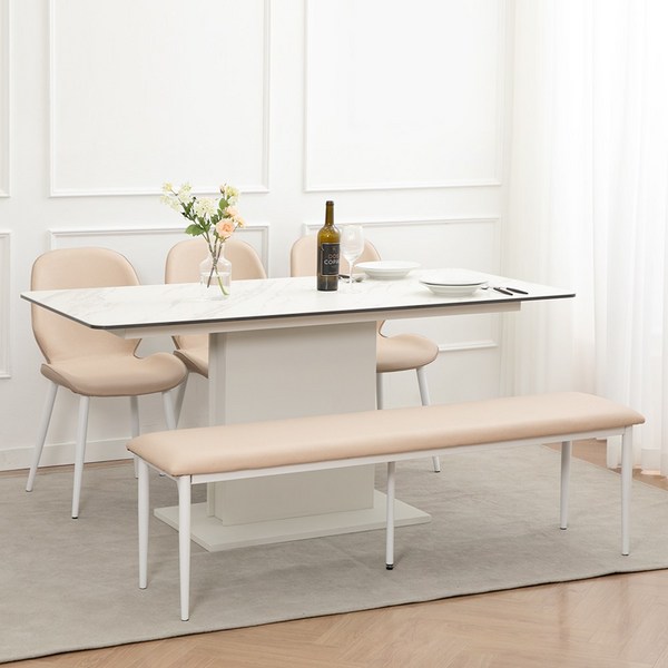 바네스데코 플로니 이탈리아 이태리 양면 세라믹 1700 6인 식탁세트 (의자포함), 비스코토(아이스칼도), 벤치(핑크)+의자(핑크3)