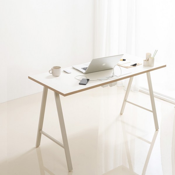 리바트 프레일 1200 콘센트형 일자책상, 화이트+화이트