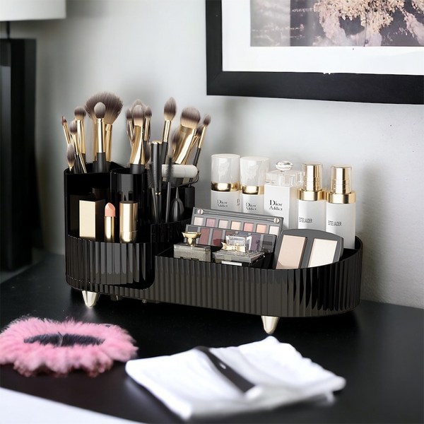 쪼이소 360도 회전 화장대 멀티수납 보관함, 1개, 블랙