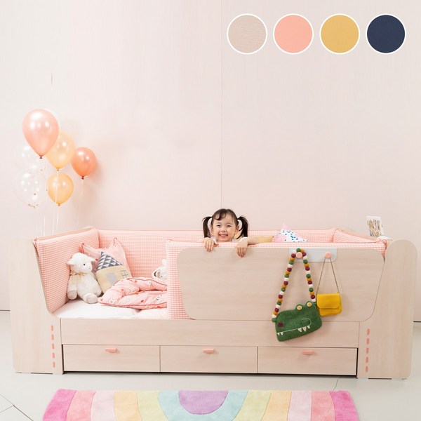  리바트 톨 키즈 서랍형 슈퍼싱글침대 프레임(12종), 양면가드형, 핑크 