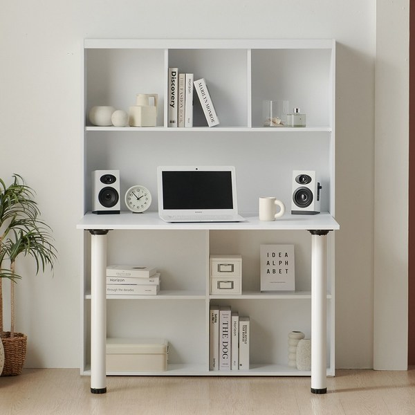  퍼니하우스 듀얼 집중력 전면 책상 편수책상세트 학생 서재 책장 1인용 1000, 화이트 