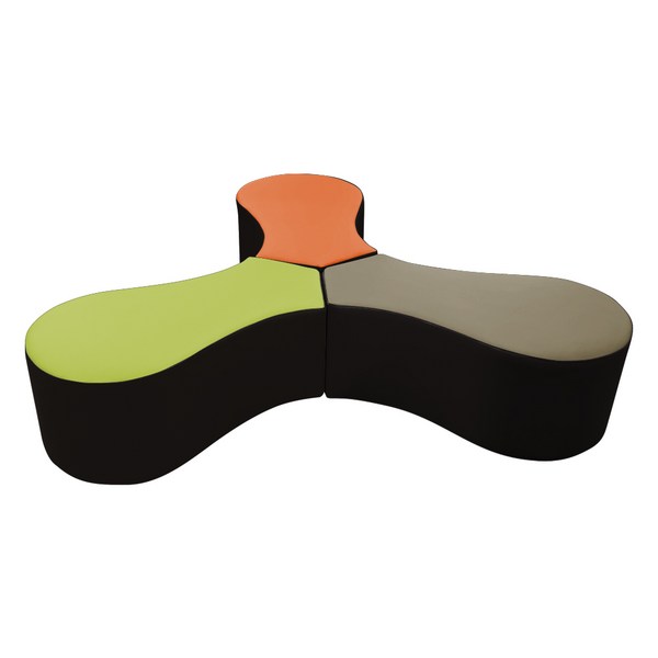 대성쇼파 3색 바람개비 모양 로비 쇼파 배색 스툴-하단 진한 초코 컬러, 라이트그린+오렌지+진베이지