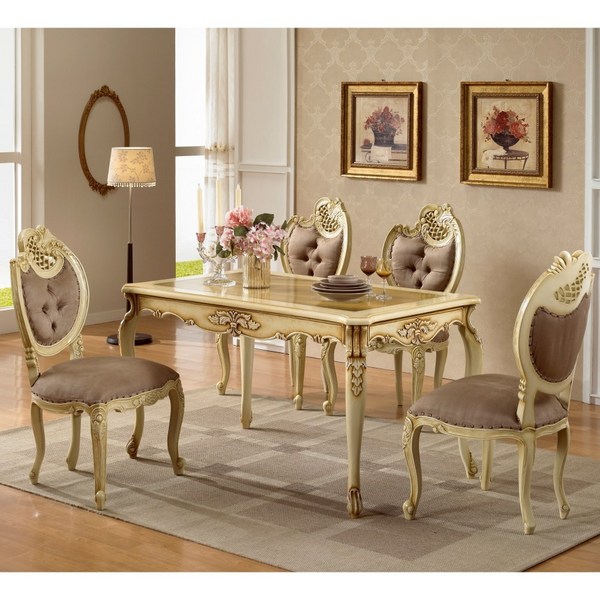 SL겔러리 2가지 색상 마호가니원목 4인식탁세트 의자 엔틱테이블 아이보리 실버 빈티지 클래식 인테리어