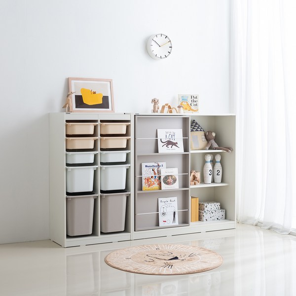 리바트 프렌즈아이 슬라이딩 전면책장+수납장 세트, 베이지책장+베이지