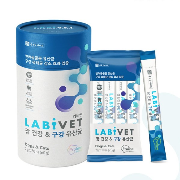 종근당 라비벳 강아지 고양이 유산균 장건강 구강 구내염 영양제, 라비벳 장&구강 유산균30PX3통