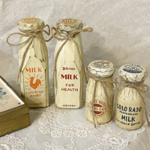  밀크 목각 우유병 주방 장식품 인테리어 소품 2P 카페 빈티지 