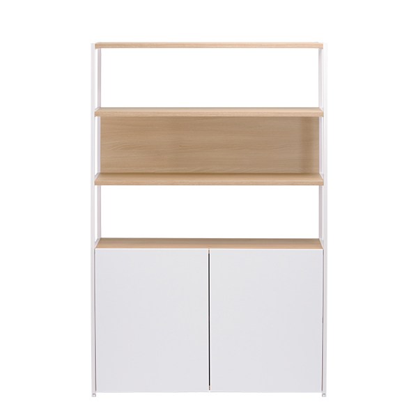 [두닷] 콰트로 1200 5단 수납형 철제 책장, 덴버오크(선반)+에어화이트(프레임), 에어화이트(도어)