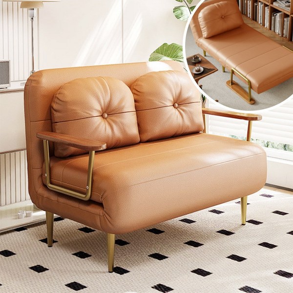 디브너 포근한 소파베드 침대 쇼파 1인용 접이식 리클라이너 2인용 간이 가죽 원목 패브릭, 라텍스(가죽), 브라운 150cm