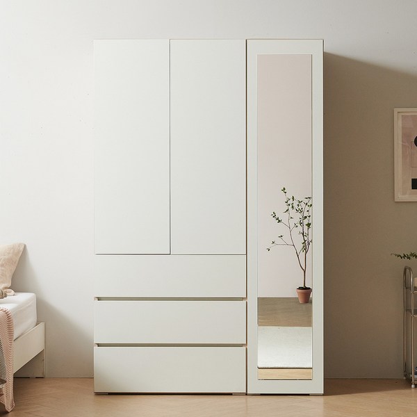  보루네오 마르체 이안 1200 전신거울 서랍 옷장 세트 BKC719C, 800서랍옷장+400거울선반장, 메이플 