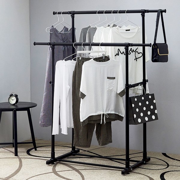  업그레이드 스탠드 2단 더블행거 올블랙 