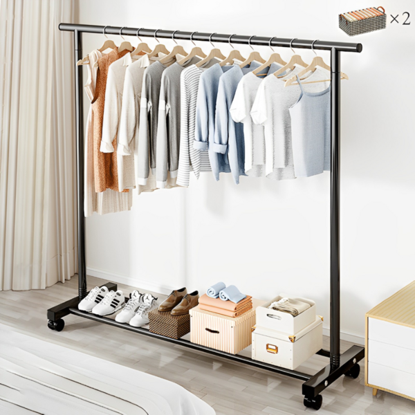 히티야 이동식 옷걸이 행거 튼튼한 일자행거 선반 코트걸이 행거 철제 의류행거 심플리프 고급형, 블랙