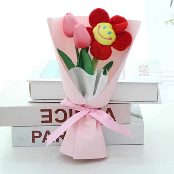튤립 조화 스마일 인형꽃다발 어린이집 유치원, 스마일레드, 1개