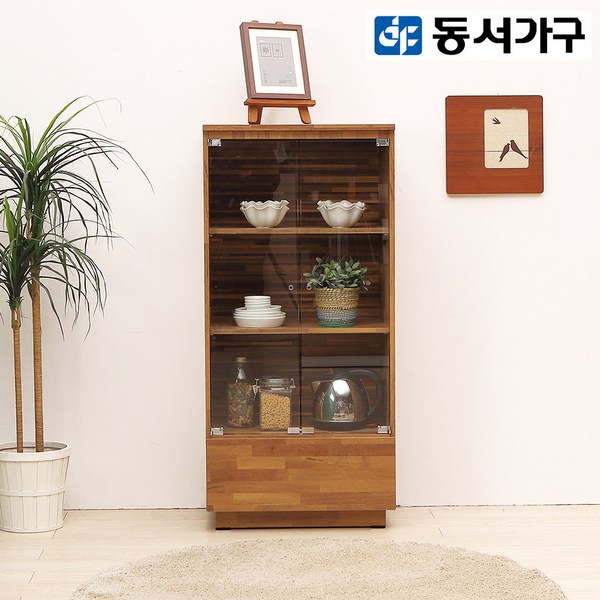  동서가구 라떼 600 유리 선반장 DF918489, 멀바우화이트 