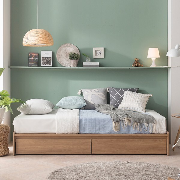 [가구야]기간한정! 통깔판 서랍형 침대+매트리스, 슈퍼싱글(오크)
