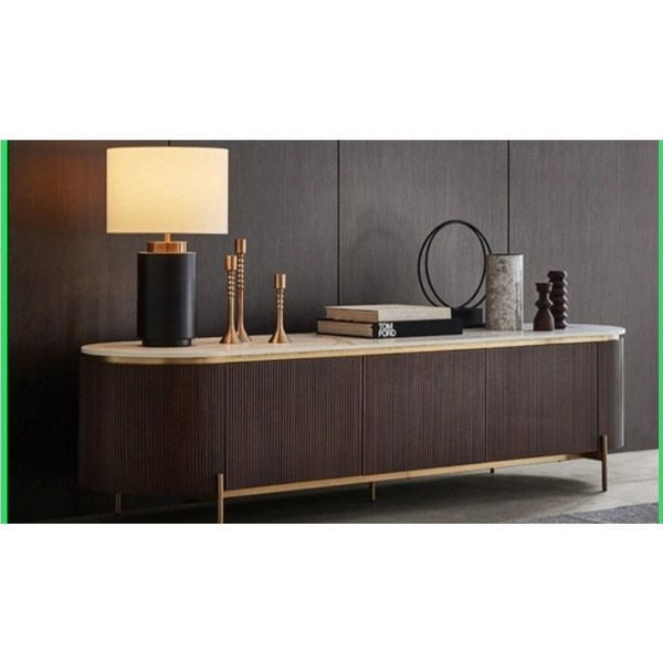 백화점전시품 긴급공수 까사미아 올비아거실장2000mm 낮은장 라운드형. 곡선형거실장, 월넛 브라운