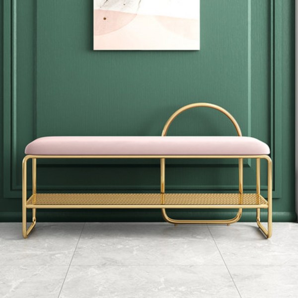  라오농 등받이 없는 수납 스툴 벨벳 현관 벤치 의자, 100x35x45 금붕 + 핑크 