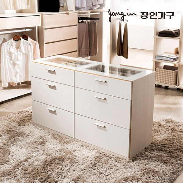  장인가구 더크림 드레스룸 아일랜드 3단 와이드 서랍장, 메이플 