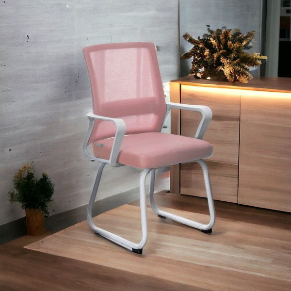 쪼이소 고정형 컴퓨터 사무용 회의 다용도 매쉬 의자, 핑크