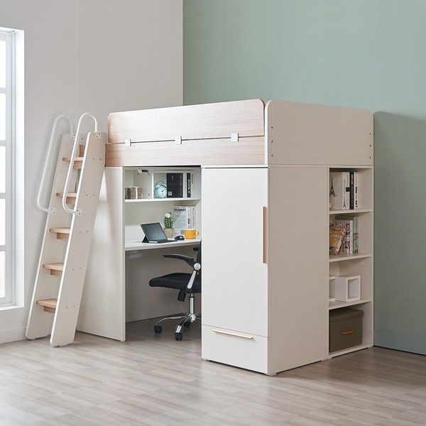 [한정수량 파격할인] 에보니아 폴라 책상수납 벙커이층침대 풀세트 매트제외 사다리형/계단형, 1_사다리형_안전가드(A내추럴)