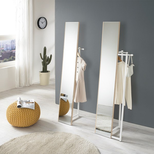 리빙위즈 제니 전신거울 행거 1단, 오크(상판) + 화이트(프레임)