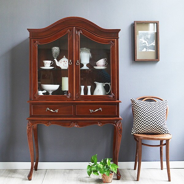 [유캐슬] 엘렌 엔틱 원목 장식장 주방 접시장 그릇장, 엔틱컬러