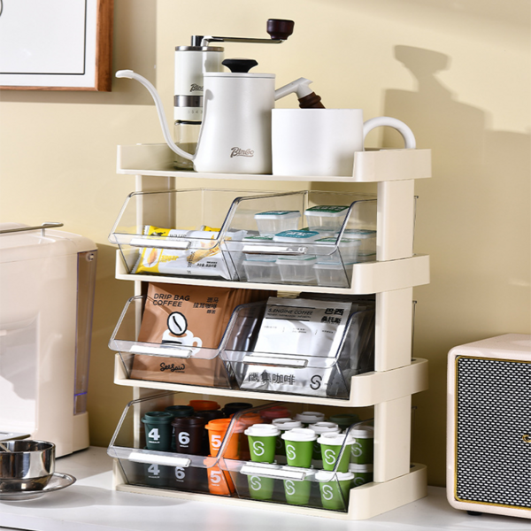  탕비실 커피정리함 벽부착 스탠드 겸용 티백정리함 다용도 수납함 티박스 약보관함 사무실 커피 캡슐 보관함 홈카페 정리함 대용량 3단 6구, 아이보리, 1개 